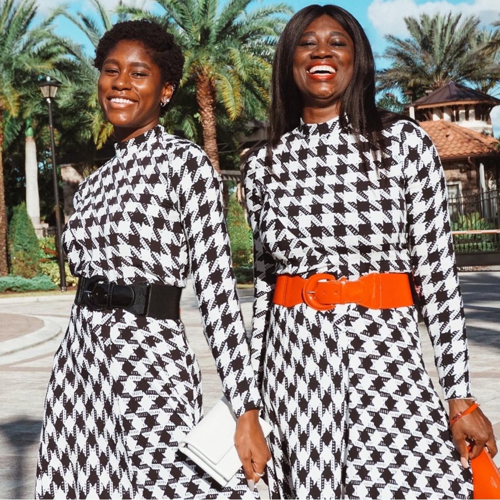 Ann Taylor Houndstooth Mock Neck MIDI Dress